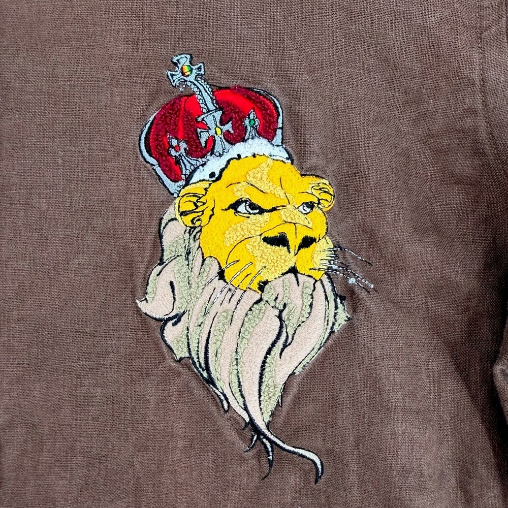 Vintage Y2K LRG Woven Roots & Equipment linen shirt mens 2XL brown short sleeve - Picture 2 of 11